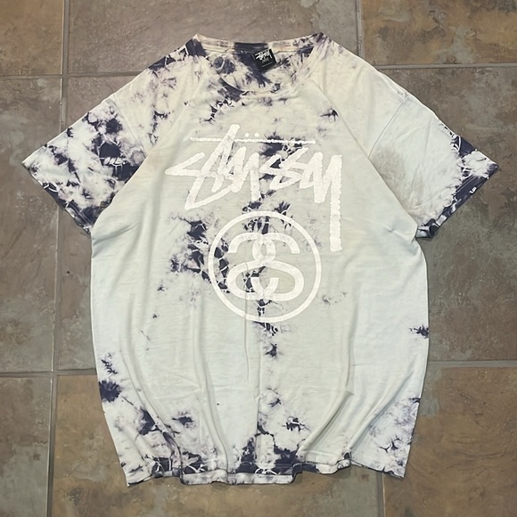 Stussy Other - Vintage thrashed stussy large baggy tee, stained, torn, tie die blue